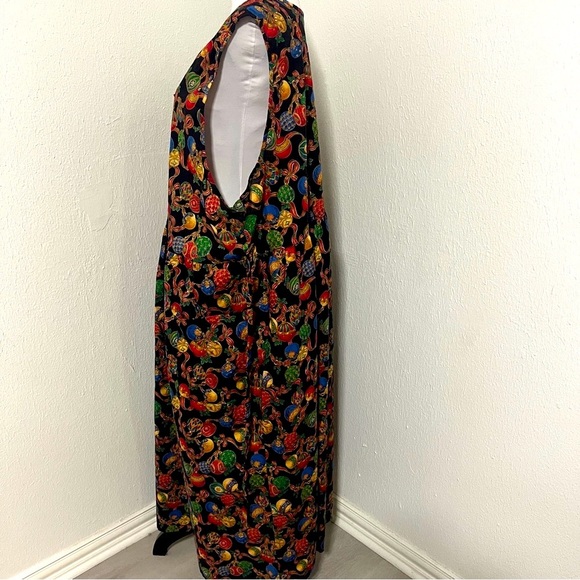 Saddle River Vintage Women’s Colorful on Black Ornament Print Maxi Dress Pockets - Picture 4 of 9